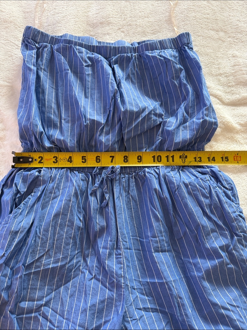 Tacera Blue Pinstripe Strapless Wide-Leg Jumpsuit - Picture 3 of 5